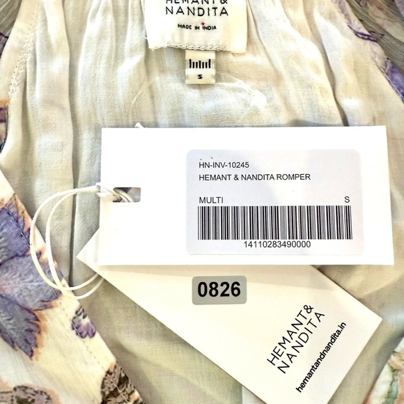 HEMANT & NANDITA Floral Romper in Purple and White with Braided Belt - Picture 12 of 12